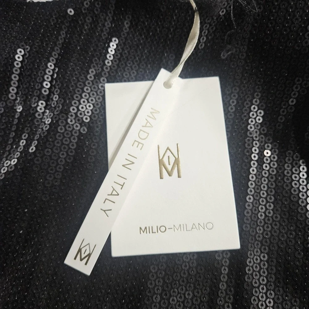 Milio Milano Blouse Womens‎ Medium Black Sequin Bell Sleeve Cropped Party Top